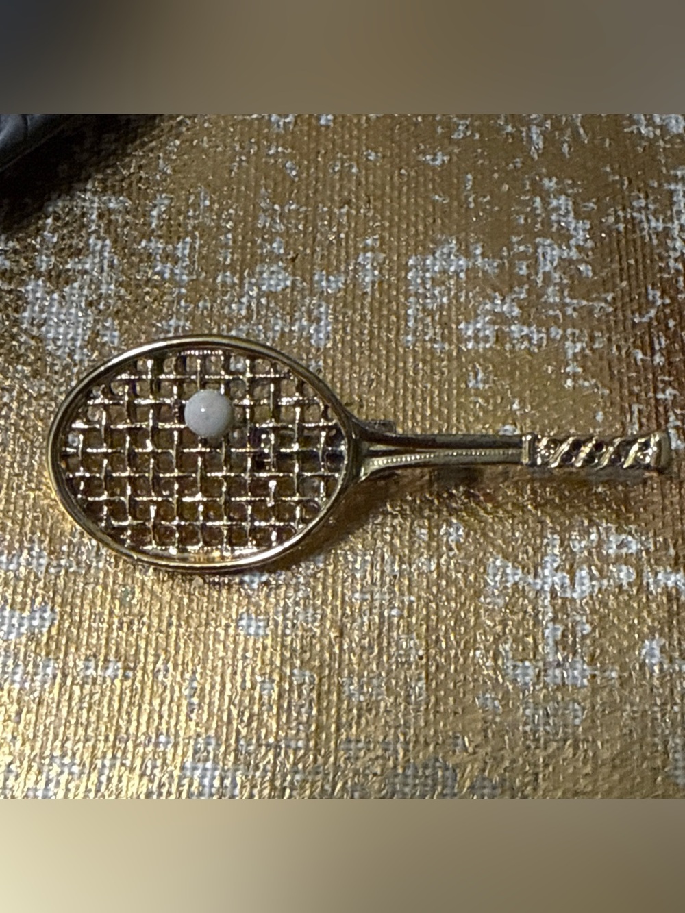 Vintage Signed Gerrys Tennis Racquet Gold Tone Brooch Pin